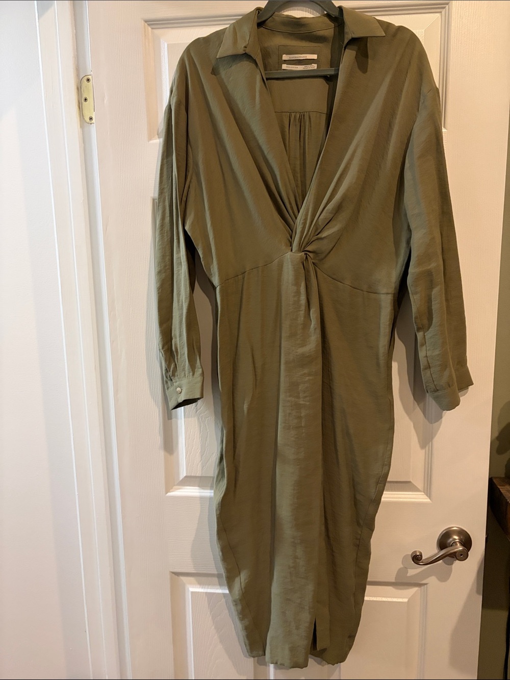Anthropologie Olive Green Twist-Front Midi Dress - Picture 3 of 5